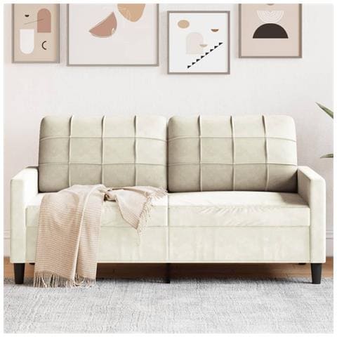 Divano A 2 Posti Crema 140 Cm In Velluto - Foto 1