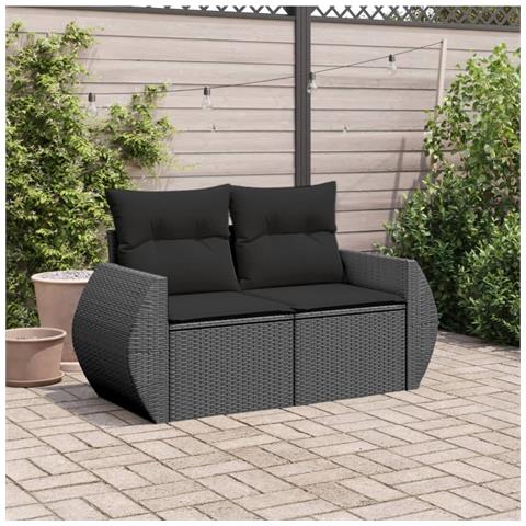 Divano Da Giardino Con Cuscini A 2 Posti Nero In Polyrattan - Foto 2