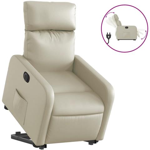 Poltrona Alzapersona Reclinabile Crema In Similpelle - Foto 1