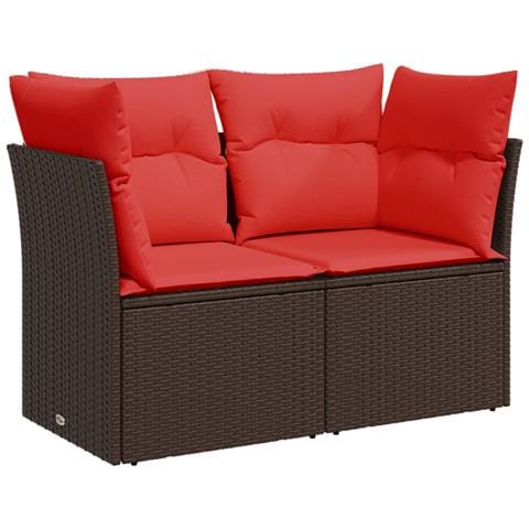 Divano da Giardino a 2 Posti con Cuscini in Polyrattan Marrone - Foto 1