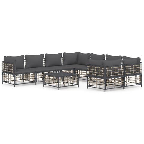 Set Divani da Giardino 9 pz con Cuscini Antracite in Polyrattan - Foto 1