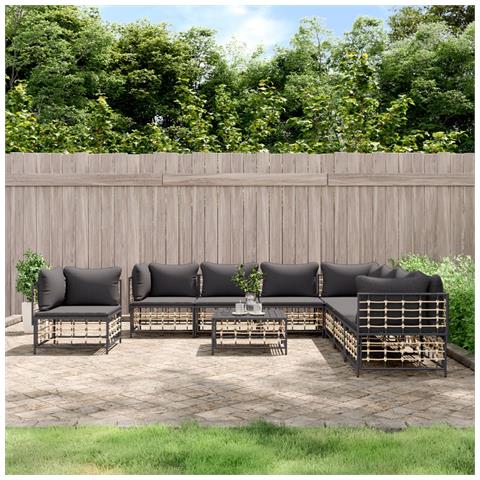 Set Divani da Giardino 9 pz con Cuscini Antracite in Polyrattan - Foto 2