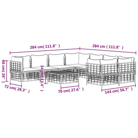 Set Divani da Giardino 9 pz con Cuscini Antracite in Polyrattan - Foto 9