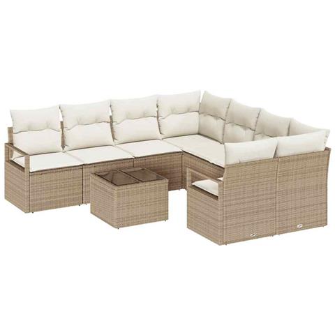 Set Divano da Giardino a 9 Pezzi con Cuscini Beige in Rattan Sintetico, Divano da Giardino per 2 Persone con Spazio di Stoccaggio & Cuscini Beige in Rattan Sintetico - Foto 1