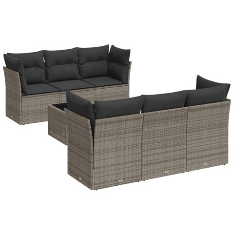 Set Divani da Giardino 7 pz con Cuscini Grigio in Polyrattan - Foto 1