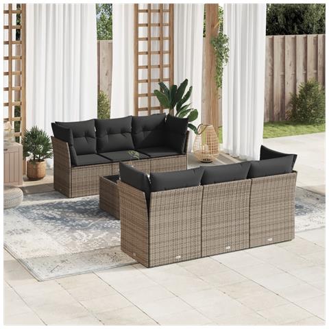 Set Divani da Giardino 7 pz con Cuscini Grigio in Polyrattan - Foto 2