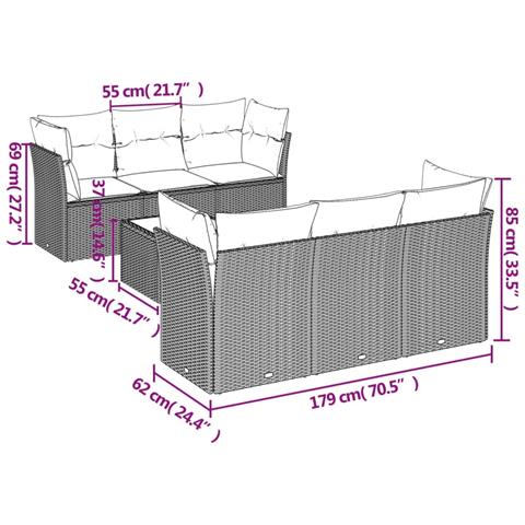 Set Divani da Giardino 7 pz con Cuscini Grigio in Polyrattan - Foto 3