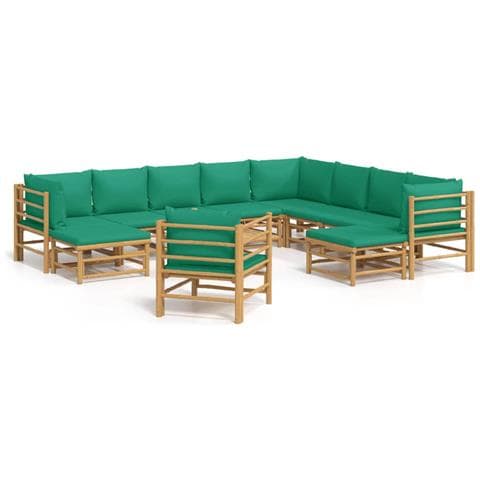 Set Salotto da Giardino 12pz con Cuscini Verdi Bambù - Foto 1