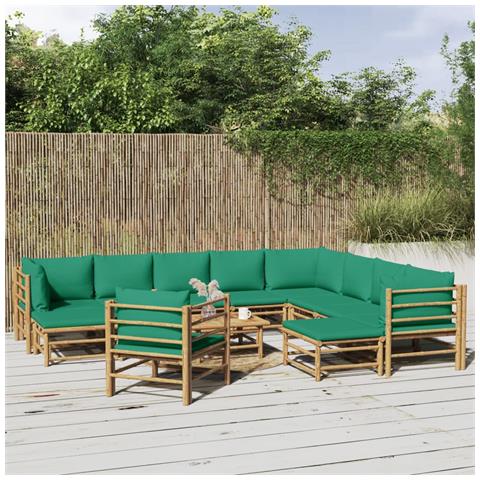 Set Salotto da Giardino 12pz con Cuscini Verdi Bambù - Foto 2