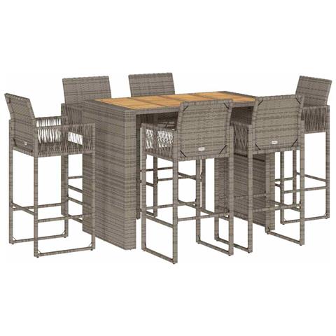 Set Bar da Giardino 7pz senza Cuscini Grigio Polyrattan Acacia - Foto 1