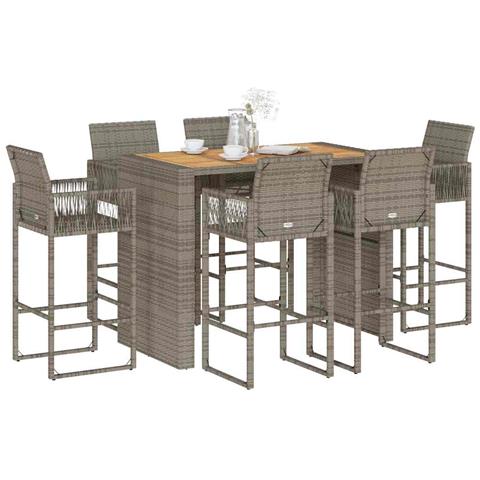 Set Bar da Giardino 7pz senza Cuscini Grigio Polyrattan Acacia - Foto 2