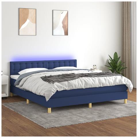 Letto a Molle con Materasso e LED Blu 180x200 cm in Tessuto - Foto 2