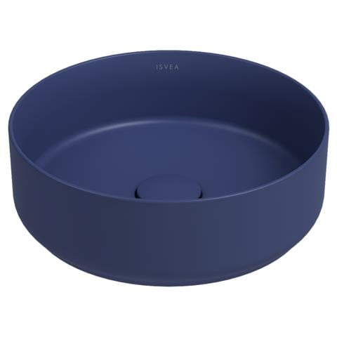 Lavabo Tondo Da Appoggio Senza Troppo Pieno In Ceramica Senza Foro Rubinetto - Blu Opaco - Foto 1
