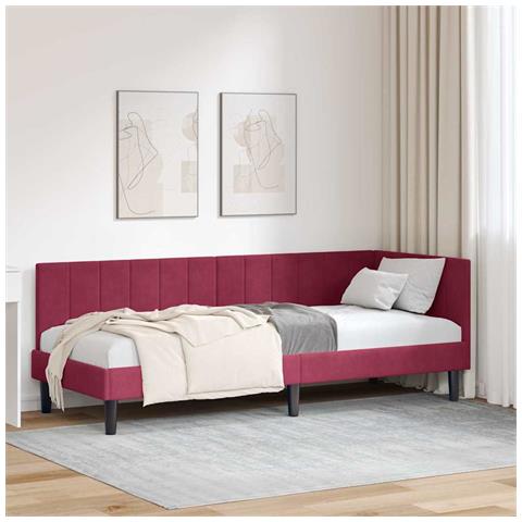 Cornice del letto ad angolo Rosso vino 80 x 200 cm Velluto - Foto 2