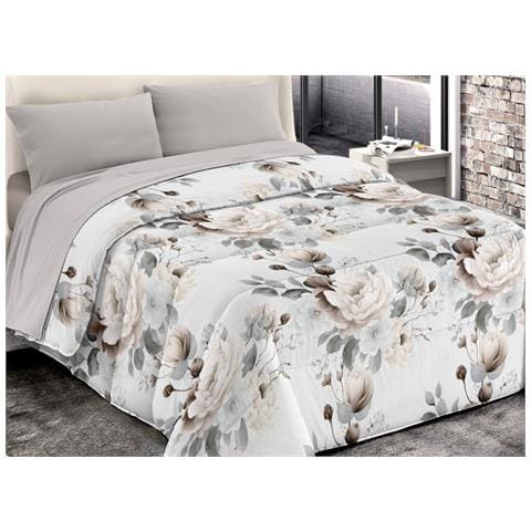 Trapunta Piumone Invernale Imbottita 300gr Microfibra Diadema Flower 2 Piazze D13 Grigio - Foto 1