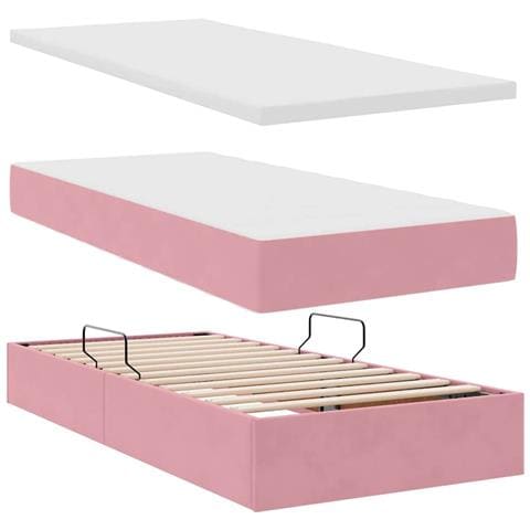 Letto con contenitore e LED con led Rosa 90 x 200 cm Velluto - Foto 9