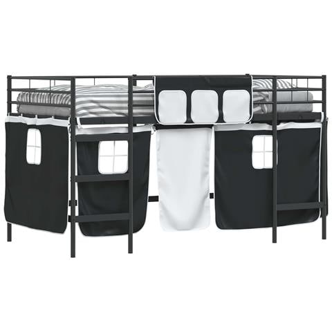 Struttura del Letto Loft per Bambini con Tendine Nero - Foto 1