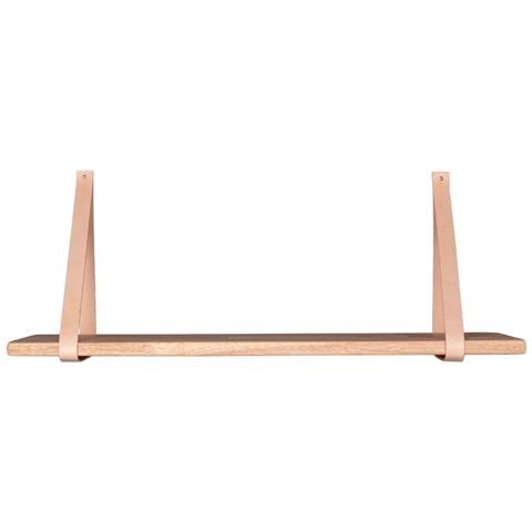 Mensola Da Parete Forno In Legno Naturale Con Cinghie In Pelle Marrone 120x20 Cm - Foto 2