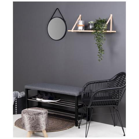 Mensola Da Parete Forno In Legno Naturale Con Cinghie In Pelle Marrone 120x20 Cm - Foto 4