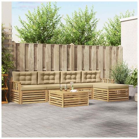 Set di divani da esterno 7 pcs Bianco e Beige Poliestere - Foto 2