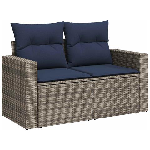 Set di divani 5 pz Grigio e Blu Navy Rattan sintetico e Acciaio - Foto 2