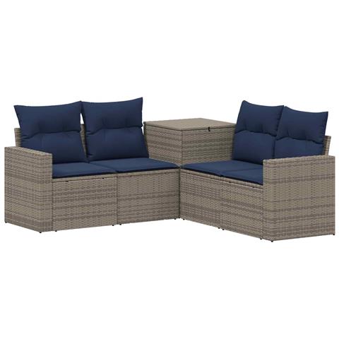 Set di divani 5 pz Grigio e Blu Navy Rattan sintetico e Acciaio - Foto 1
