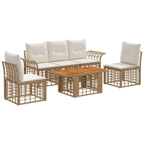 Set Divano da Giardino 6 pz Naturale e Bianco Crema polyrattan - Foto 1