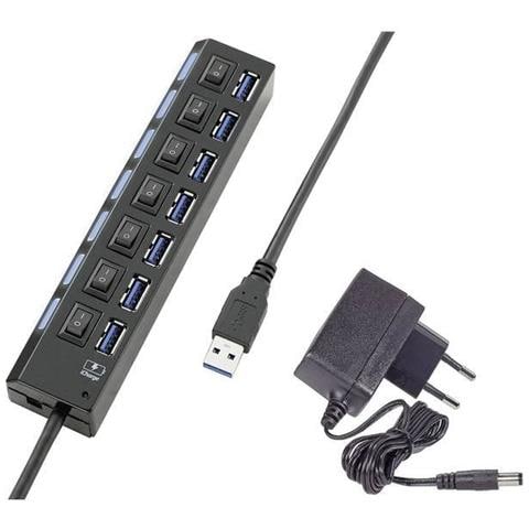 7 Porte Hub Usb 3.0 Commutabile Singolarmente, Con Led Di Stato, Con Porta Di Ricarica Per Ipad Nero - Foto 1