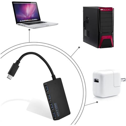 Cadorabo Hub Usb 3.0 Multi-interfaccia A 4 Porte Plug & Play Con Spinotto Usb-c Jack Type-c E Alimentatore Adatto A Laptop, Tablet E Dispositivi Moderni Con Porta Di Ricarica Usb-c In Nero - Foto 6