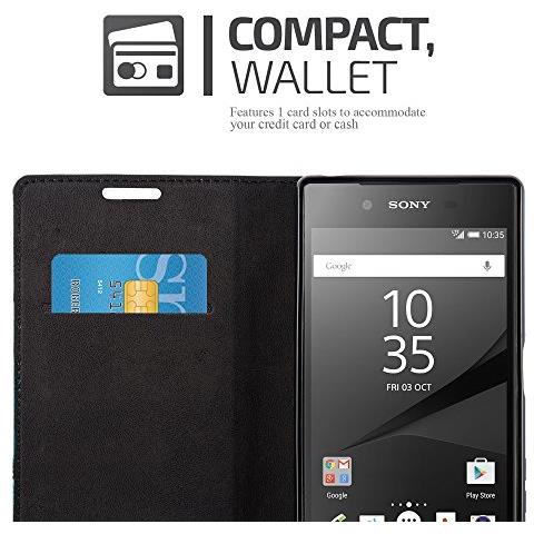 Custodia Compatibile Con Sony Xperia Z5 In Nero Di Notte - Coperchio Protettiva Con Chiusura Magnetica, Funzione Stand E Tasca Per Le Carte - Foto 2