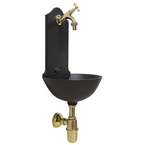 Fontana A Parete Mod. malaga Per Casa Giardino Esterno Con Rubinetto E Sifone In Ottone Lucido Cod. 303 / l - Foto 1