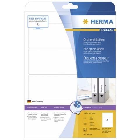 File labels white 192x61 InkPrint 100 pcs. , Bianco, Labels / pack - 100 pcs. Sheets / pack - 25 pcs, 192 x 61 mm, A4 sheets - Foto 1