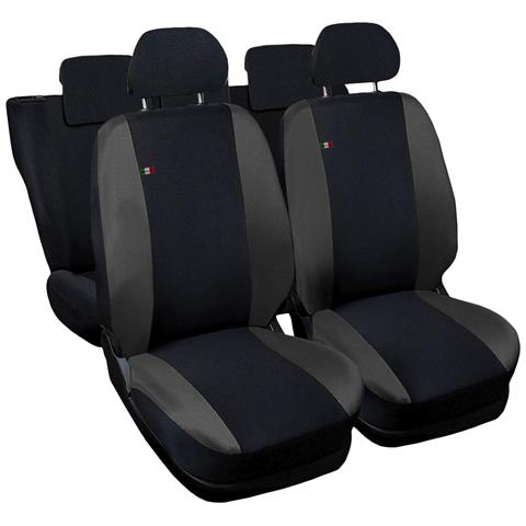 Coprisedili Auto Compatibili Per A3, Made In Italy, Set Di Copri Sedili Anteriori E Posteriori Con Copri Poggiatesta Incluso, Tessuto Poliestere, Colore - Nero \grigio Scuro - Foto 1