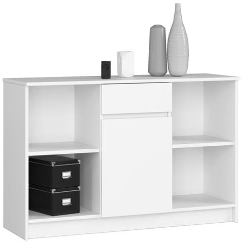 Cassettiera B17, 1 anta e 1 cassetto, 120x40x77 cm, Colore Bianco - Foto 1