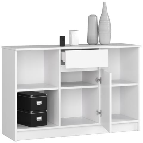 Cassettiera B17, 1 anta e 1 cassetto, 120x40x77 cm, Colore Bianco - Foto 2