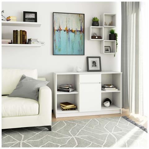 Cassettiera B17, 1 anta e 1 cassetto, 120x40x77 cm, Colore Bianco - Foto 8