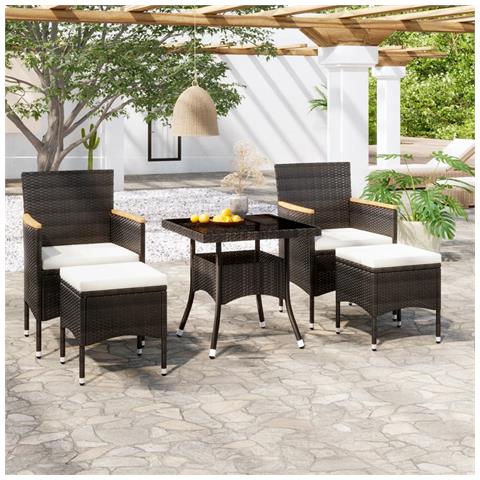 Set Da Pranzo Per Giardino 5 Pz Polyrattan Vetro Temperato Nero - Foto 8