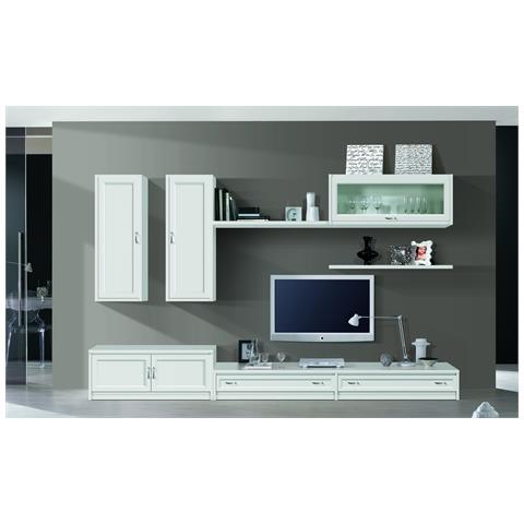 Parete Attrezzata Porta Tv In Legno Bianco L. 315 P. 36/60 H. 220 - Foto 1