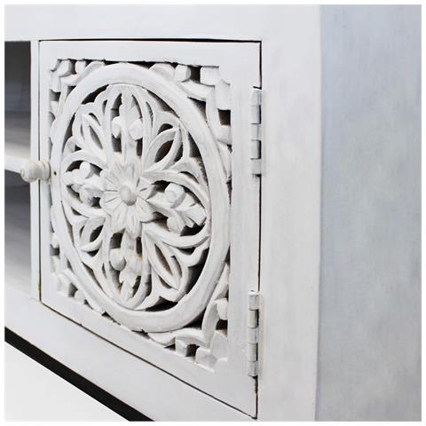 Mobile Porta Tv In Legno Di Mango Con 2 Ante E 2 Ripiani White Mango - Foto 5