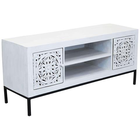 Mobile Porta Tv In Legno Di Mango Con 2 Ante E 2 Ripiani White Mango - Foto 1