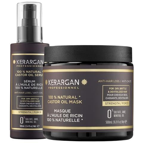 Duo Anti-caduta Maschera E Siero All'olio Di Ricino Per Capelli Secchi, Fragili E Devitalizzati - Rinforza E Favorisce La Crescita - Senza Solfati, Oli Minerali E Ogm - 500ml + 100ml - Foto 1