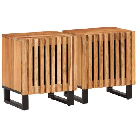 Comodini 2pz 40x34x46 Cm In Legno Massello Di Acacia - Foto 1