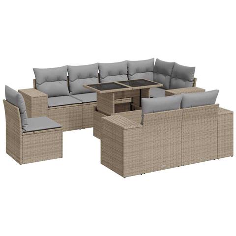 Set Divano Da Giardino 9 Pz Con Cuscini Beige In Polyrattan - Foto 2