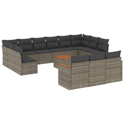 Set Divani Da Giardino 14pz Con Cuscini In Polyrattan Grigio - Foto 2