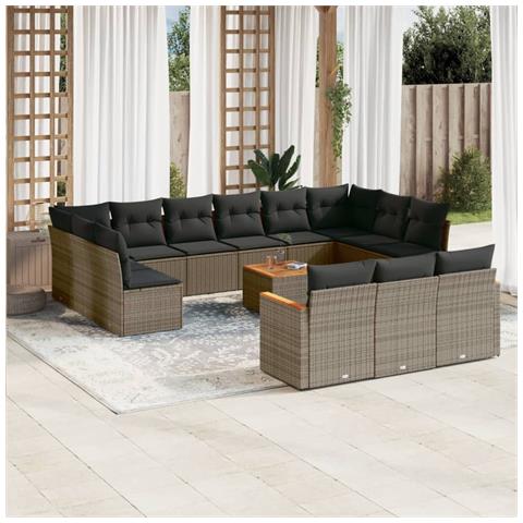 Set Divani Da Giardino 14pz Con Cuscini In Polyrattan Grigio - Foto 1