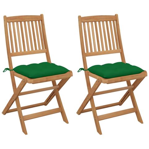 Sedie Da Giardino Pieghevoli 2pz Con Cuscini Massello D'acacia - Foto 2