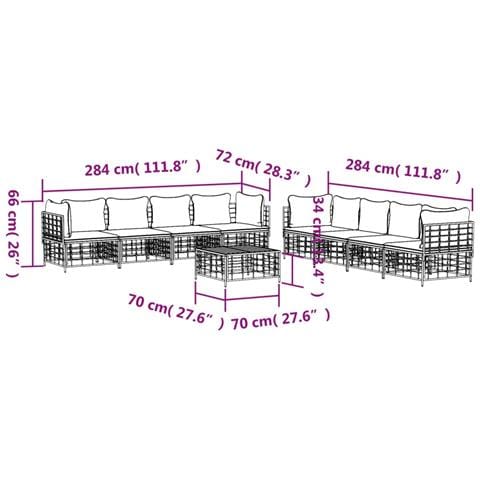 Set Divani da Giardino 9 pz con Cuscini Antracite in Polyrattan - Foto 9