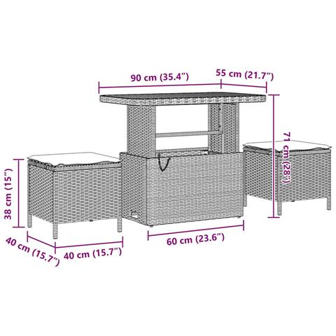Set divano da giardino da 10 pezzi con cuscini beige in polyrattan e legno di acacia,  Divano da giardino per due persone con cuscini beige in polyrattan,  Set da pranzo da giardino da 3 pezzi con cuscini beige in polyrattan e legno di acacia - Foto 9