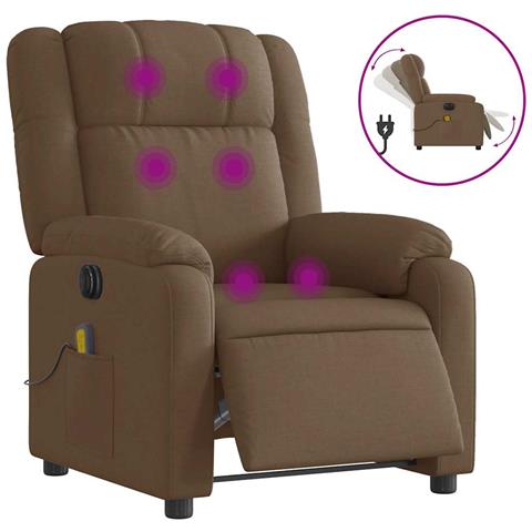 Poltrona Massaggiante Reclinabile Elettrica Marrone in Tessuto - Foto 1
