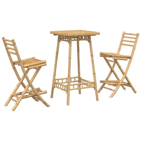 Set Bar da Esterno 3 pz Pieghevole in Bambù - Foto 1